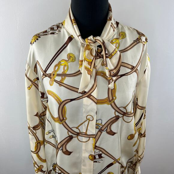 VINTAGE Mark Eisen White Beige 10 Top Silk Rope Knot Equestrian Button-Up NEW - Picture 4 of 9
